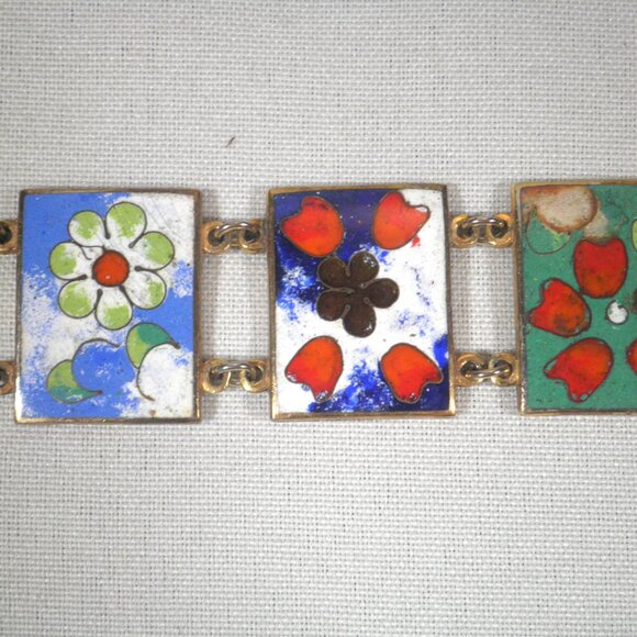 Vintage Robert Kuo Cloisonné Panel Bracelet - Picture 3 of 5